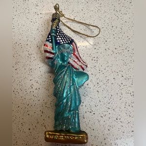 COPY - Hand Blown Glass Lady Liberty with Flag Christmas Glitter Ornament